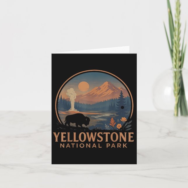 Yellowstone National Park Us Bison Vintage Hiking  Card (Front)
