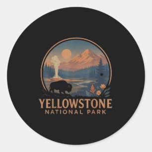 Yellowstone National Park Us Bison Vintage Hiking  Classic Round Sticker