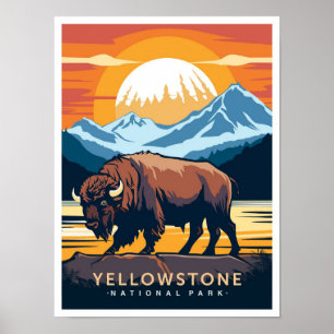 Yellowstone National Park USA Travel Illustration Poster