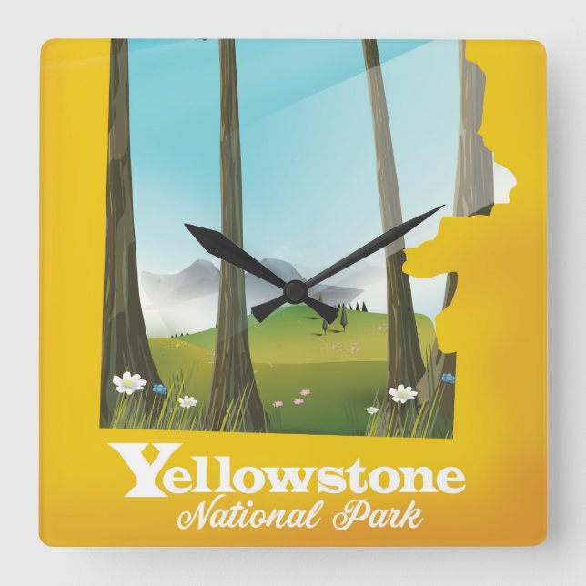 Yellowstone National Park vacation poster. Square Wall Clock (Front)