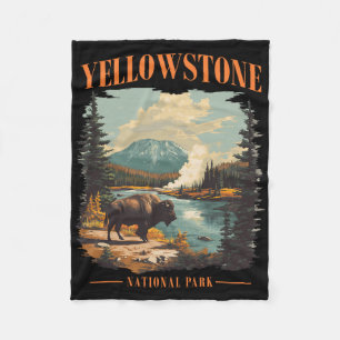 Yellowstone National Park Vintage Hiking Camping  Fleece Blanket