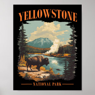 Yellowstone National Park Vintage Hiking Camping Poster