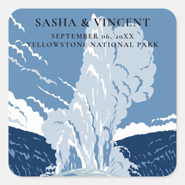 Yellowstone National Park Wedding Retro Square Sticker (Front)