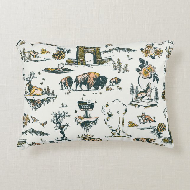 Yellowstone National Park Wildlife Pattern Accent Pillow (Front)