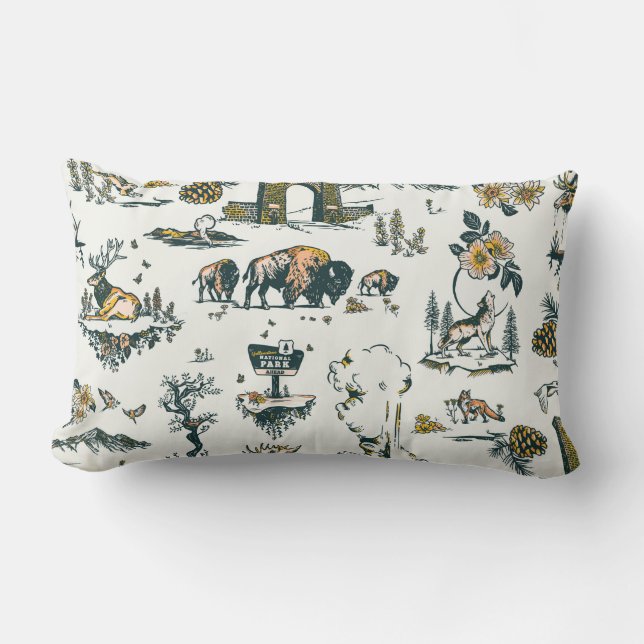 Yellowstone National Park Wildlife Pattern Lumbar Pillow (Front)