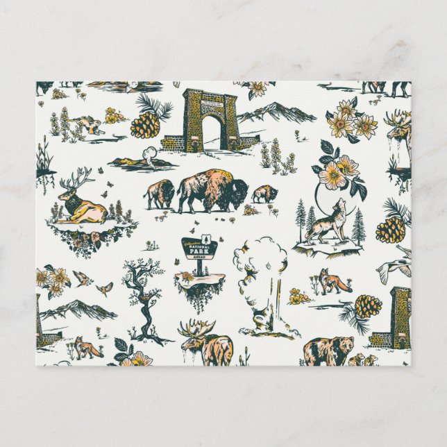 Yellowstone National Park Wildlife Pattern Postcard (Front)