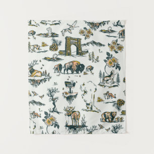 Yellowstone National Park Wildlife Pattern Tapestry