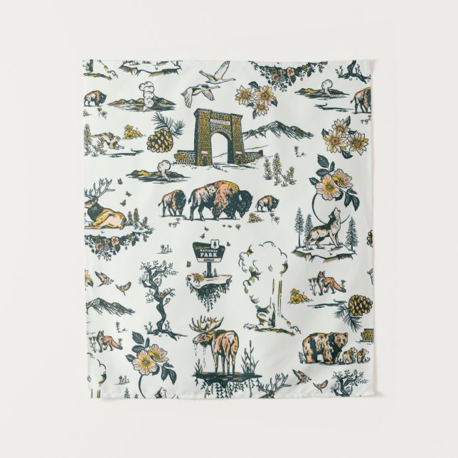 Yellowstone National Park Wildlife Pattern Tapestry (Front)