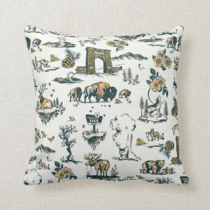 Yellowstone National Park Wildlife Pattern Throw Pillow