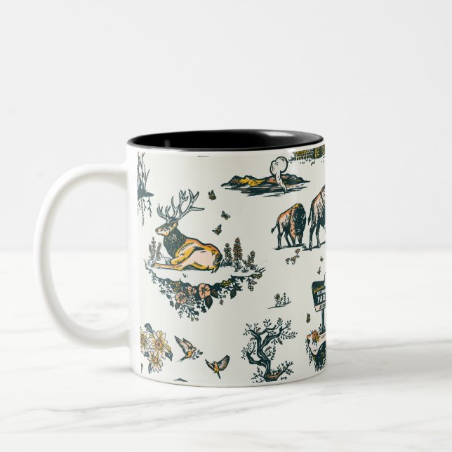 Yellowstone National Park Wildlife Pattern Two-Tone Coffee Mug (Left)