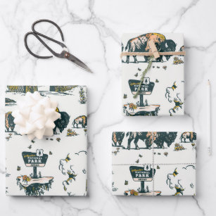 Yellowstone National Park Wildlife Pattern Wrapping Paper Sheet
