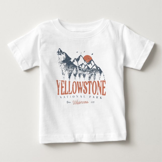 Yellowstone National Park Wolf Mountains Vintage B Baby T-Shirt (Front)