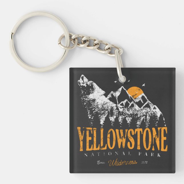 Yellowstone National Park Wolf Mountains Vintage   Keychain (Front)