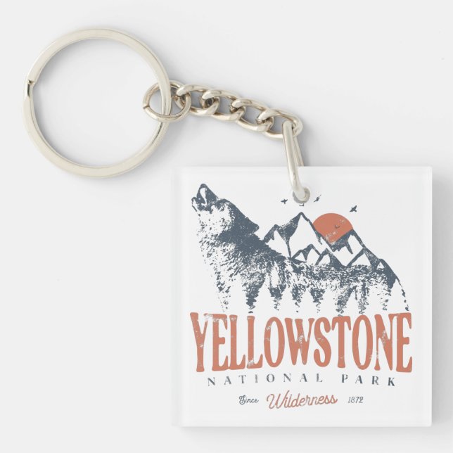 Yellowstone National Park Wolf Mountains Vintage   Keychain (Front)