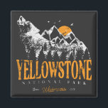 Yellowstone National Park Wolf Mountains Vintage Magnet<br><div class="desc">Vintage design Yellowstone US National Park Wolf, Mountains & Adventure. Great clothing apparel design for people who love outdoor camping, camper, hiker, hiking, road trip, Family trip, summer trip. The perfect tee to wear while planning National Parks Road Trip. A great road trip illustration with an old-school style also makes...</div>