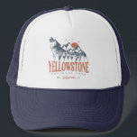 Yellowstone National Park Wolf Mountains Vintage  Trucker Hat<br><div class="desc">Vintage design Yellowstone US National Park Wolf, Mountains & Adventure. Great clothing apparel design for people who love outdoor camping, camper, hiker, hiking, road trip, Family trip, summer trip. The perfect tee to wear while planning National Parks Road Trip. A great road trip illustration with an old-school style also makes...</div>