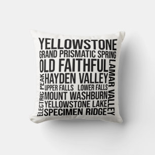 Yellowstone National Park Word Art Typography Throw Pillow