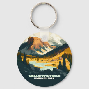 Yellowstone National Park Wyoming Mountains Retro Keychain