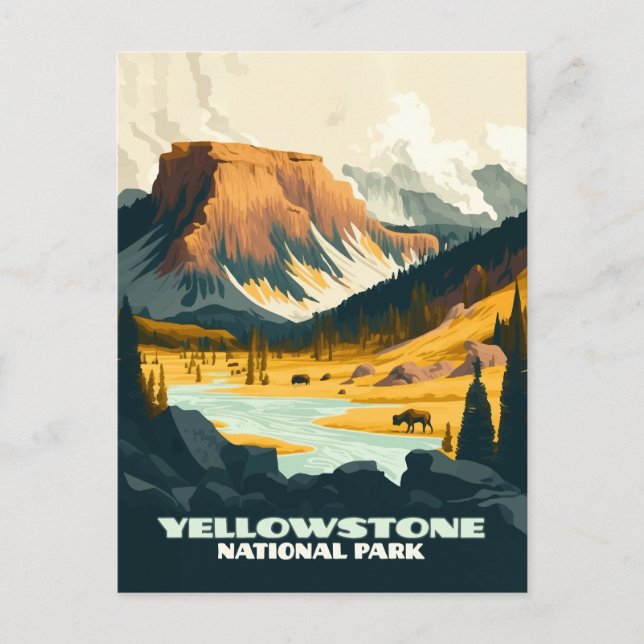 Yellowstone National Park Wyoming Mountains Retro Postcard (Front)