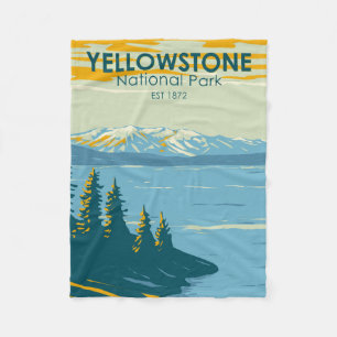 Yellowstone National Park Yellowstone Lake Vintage Fleece Blanket