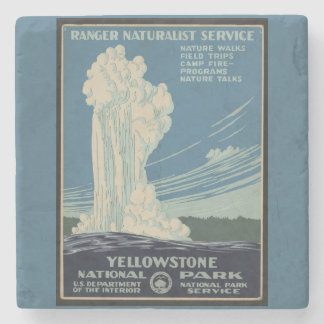 Yellowstone Old Faithful Park Vintage Poster Stone Coaster