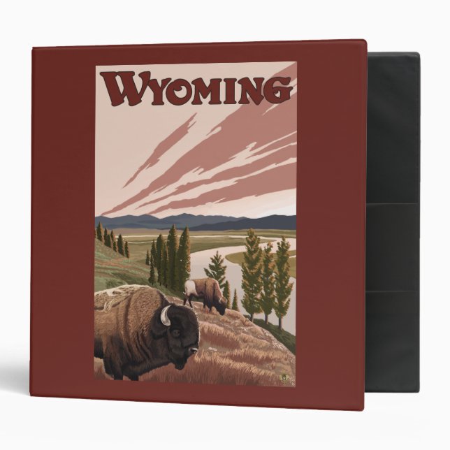 Yellowstone River Bison Vintage Travel Poster Binder (Front/Inside)