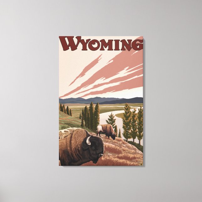 Yellowstone River Bison Vintage Travel Poster Canvas Print (Front)