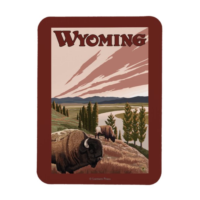 Yellowstone River Bison Vintage Travel Poster Magnet (Vertical)
