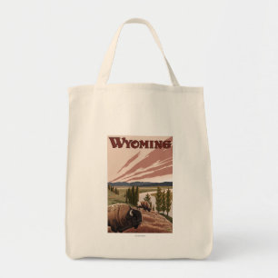 Yellowstone River Bison Vintage Travel Poster Tote Bag