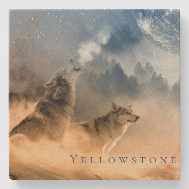 Yellowstone Sandstone Coaster-The Wolves and Moon Stone Coaster (Front)