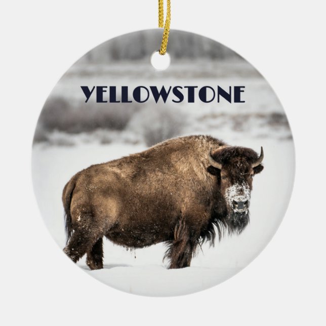 Yellowstone Snowy Buffalo Souvenir Ornament (Front)