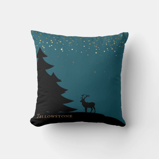 Yellowstone Throw Pillow Elk and Stars (Front)