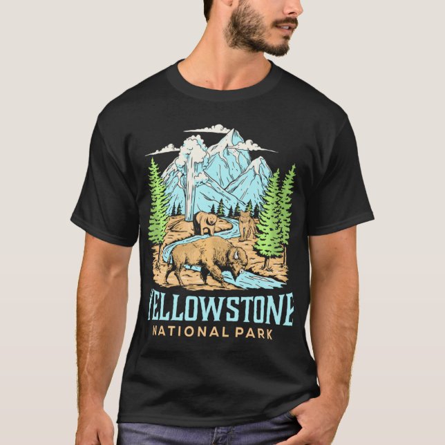 Yellowstone Us National Park Wolf Bison Bear Vinta T-Shirt (Front)