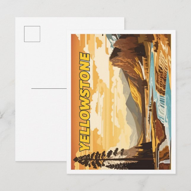 Yellowstone Vintage Art Travel Illustration Postcard (Front/Back)