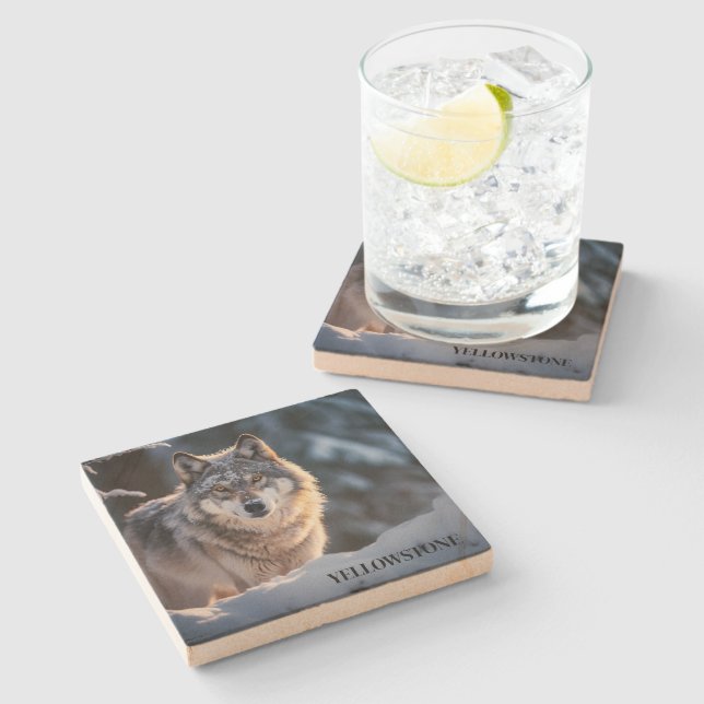 Yellowstone Wolf Sandstone Coaster (Side)