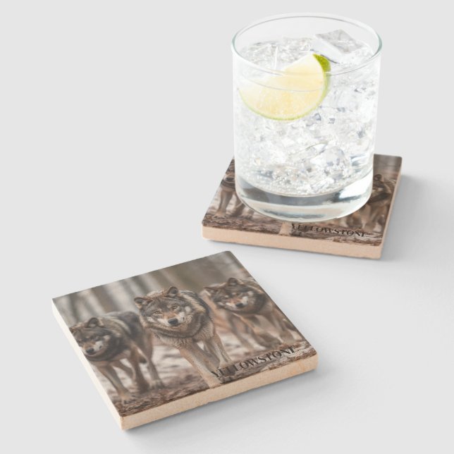Yellowstone Wolf Sandstone Coaster (Side)