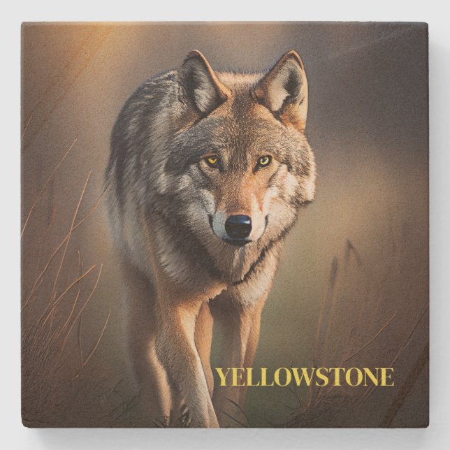 Yellowstone Wolf Sandstone Coaster (Front)