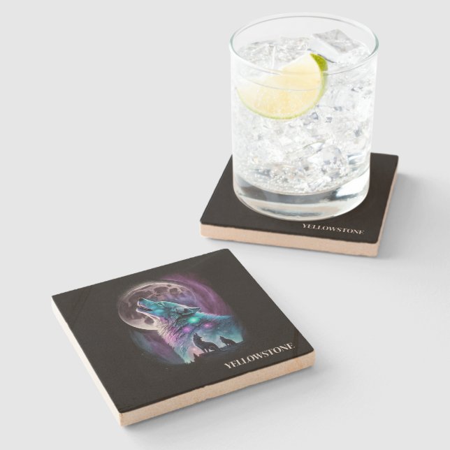 Yellowstone Wolf Sandstone Coaster (Side)