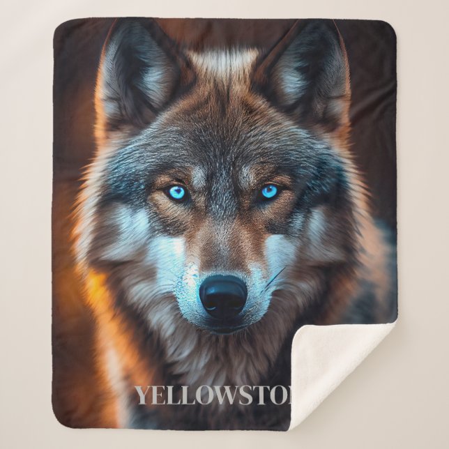 Yellowstone Wolf Sherpa Blanket Throw (Front)