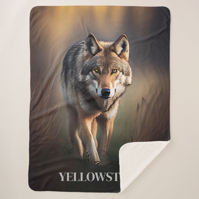 Yellowstone Wolf Sherpa Blanket Throw (Front)