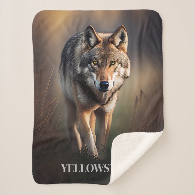 Yellowstone Wolf Sherpa Blanket Throw (Front)