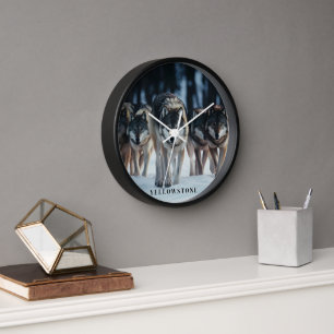 Yellowstone Wolves Clock