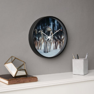 Yellowstone Wolves Clock