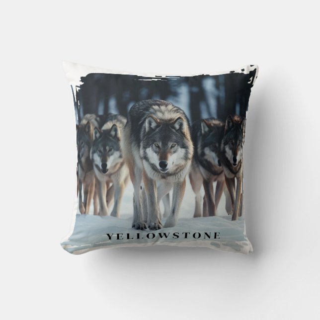 Yellowstone Wolves Throw Pillow (Front)