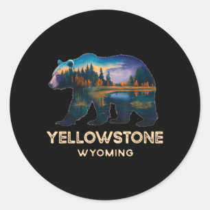 Yellowstone Wyoming Bear Silhouette Wilderness Classic Round Sticker