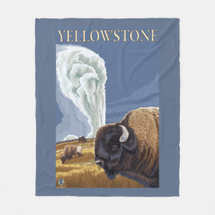 YellowstoneBison with Old Faithful Fleece Blanket