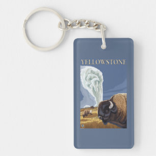 YellowstoneBison with Old Faithful Keychain