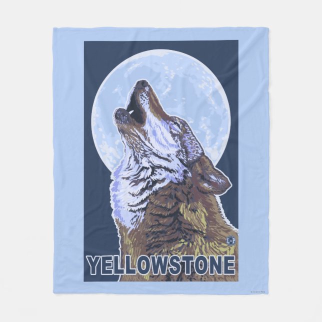 YellowstoneHowling Wolf Fleece Blanket (Front)