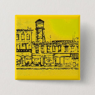 Yellowville houses and homes and water tower 2 inch square button