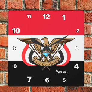 Yemen Clock, patriotic home, Yemeni Flag Square Wall Clock